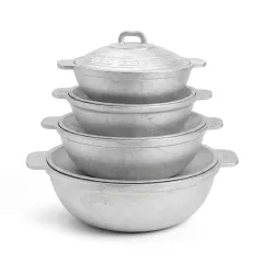 Bộ 4 nồi gang đúc nắp hoa văn xếp lồng, nồi gang xưa của xưởng Phương Cảnh